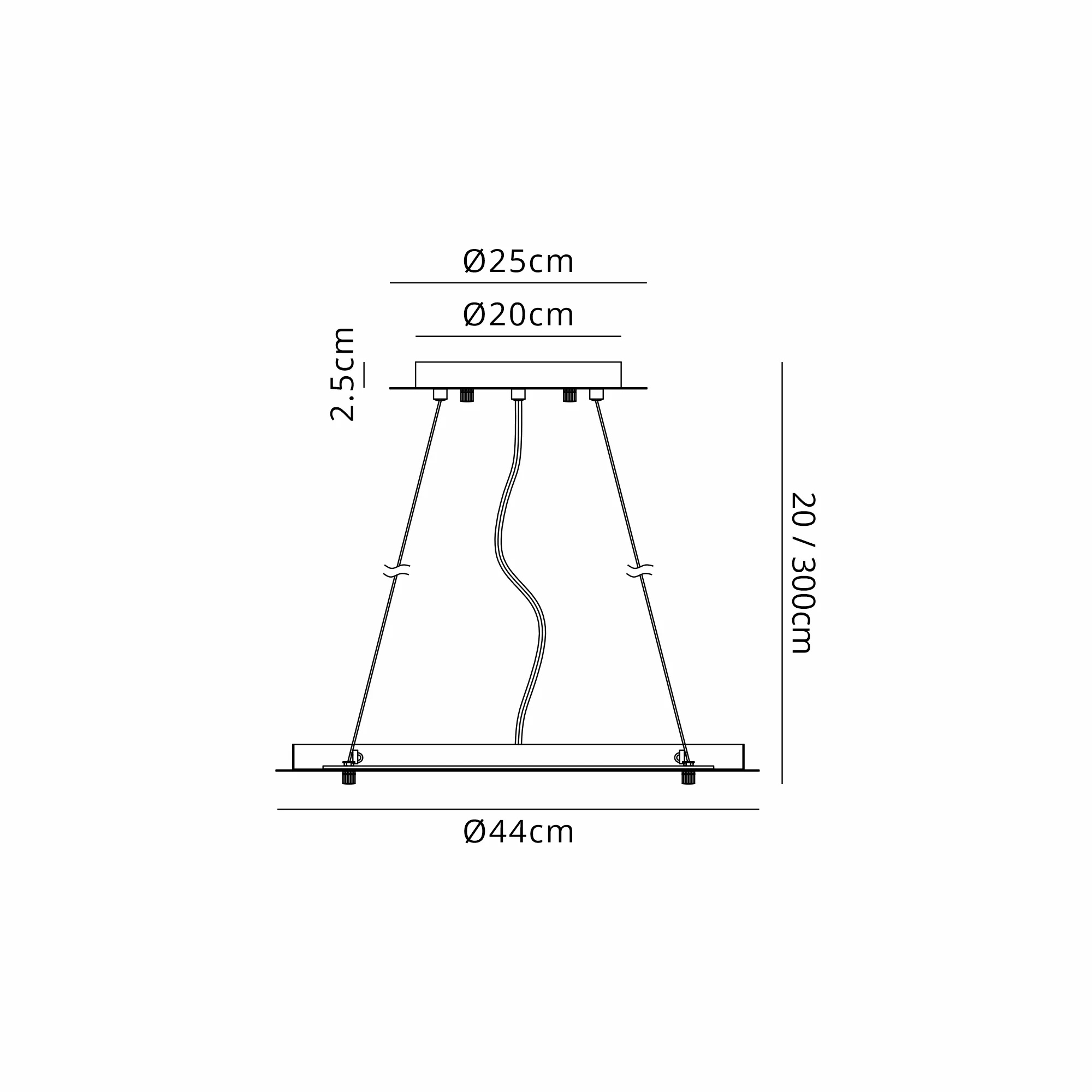 D0934BR  Lowan 44cm, 3m Brass/Painted Brass, Suspension Plate c/w Power Cable To Lower Flush Fittings, Max Load 40kg (ONLY TESTED FOR OUR PRODUCTS)